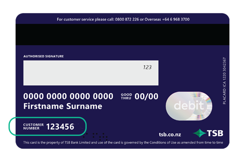 TSB Debit Mastercard back to show customer ID