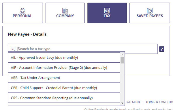 Tax new payee TSB website