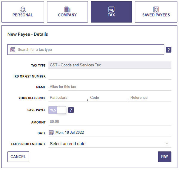 Tax new payee TSB website