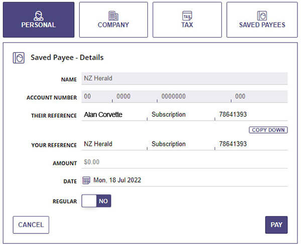 Payee TSB website