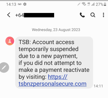 screenshot of scam text message