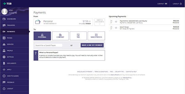 Payments TSB website